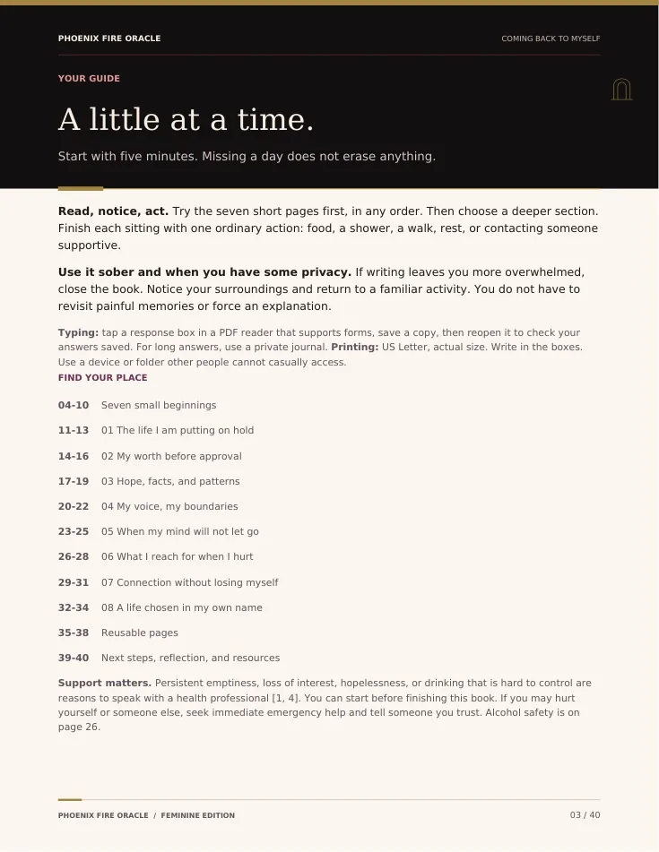 Feminine Edition instructions and contents for beginning at your own pace